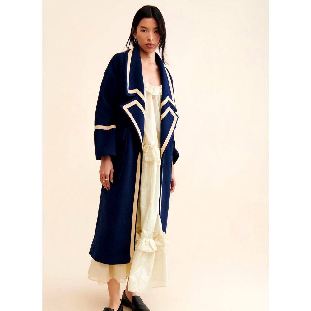 Free People Nocturne Military Trimmed Overcoat Blue size M - Picture 2 of 5